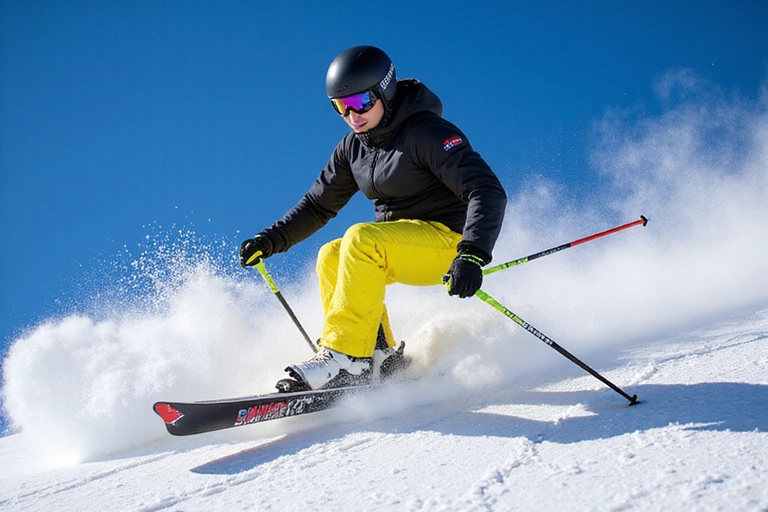 Skier jumping with professional gear
