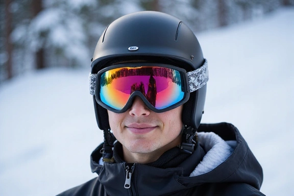Person wearing a helmet and goggles