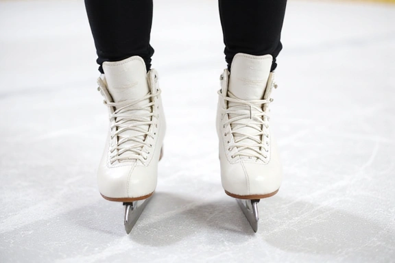 Close-up of a pair of figure skates.