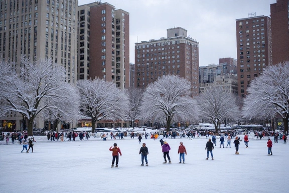 Skaters at the Boston Common Frog Pond in winter.