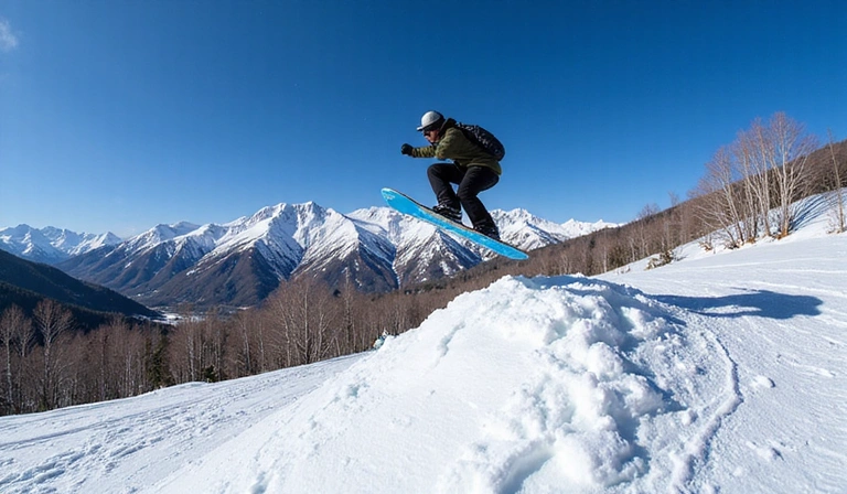 X Games Aspen competition with a snowboarder in mid-air